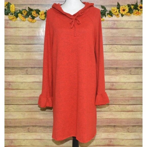 Southern Stitch Ladies Red Hooded Bell Sleeves Pullover Sweatshirt Dress Size XL - Picture 3 of 14
